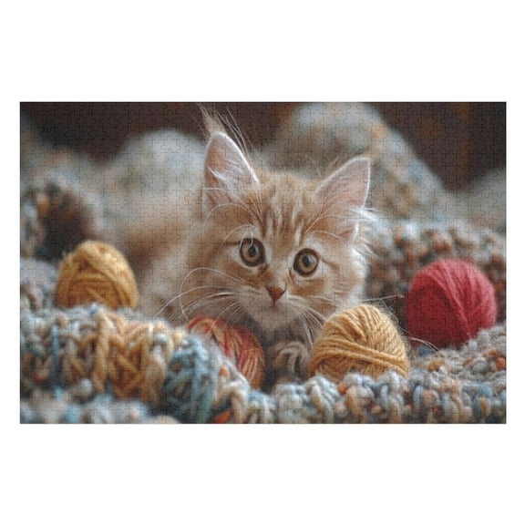 Puzzles for Adults 300 Pieces - Kitten Lounging Yarn Pile Puzzle for Stress Relief and Leisure Holiday Gifts Home Decor Collectibles