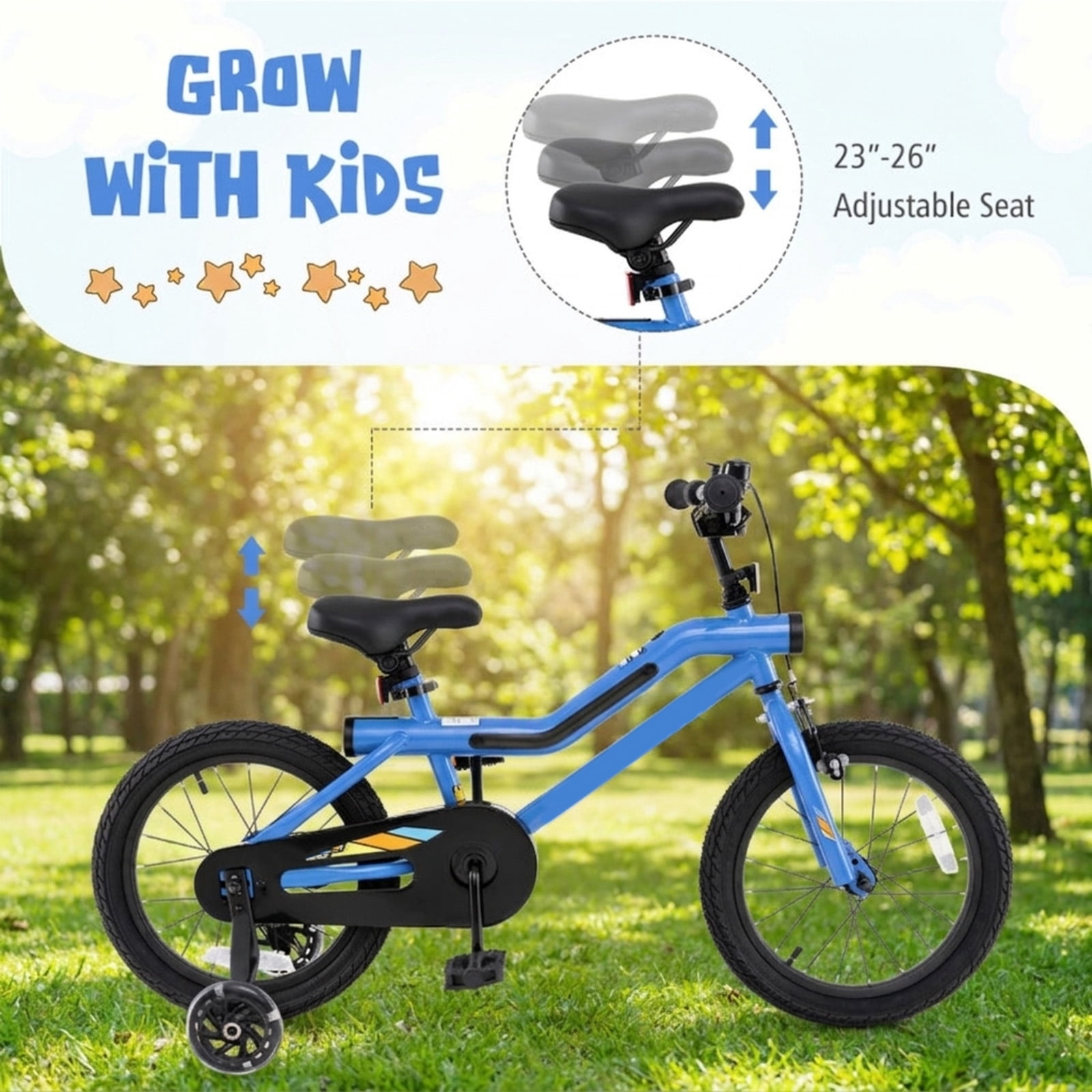 Redsmile 16 Inch Kids Bike for Boys Girls Ages 4-7, LED Lighted Kids Bicycle with Removable Training Wheels and Adjustable Seat, Carbon Steel Frame Beginner Bike, 145 lbs Capacity, Multicolor