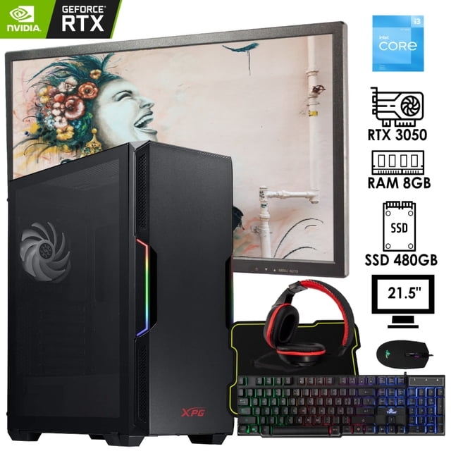 PC gamer Intel i3 12400F RAM 8GB SSD 480GB RTX 3050 MONITOR 21.5