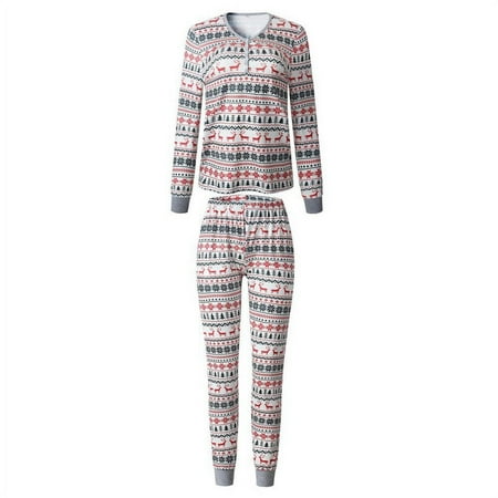 

Christmas Parent-child Home Suit Pajamas Autumn and Winter New Family Set Fashion Cotton Warm Round Neck Long-sleeved Printed Mom XXL