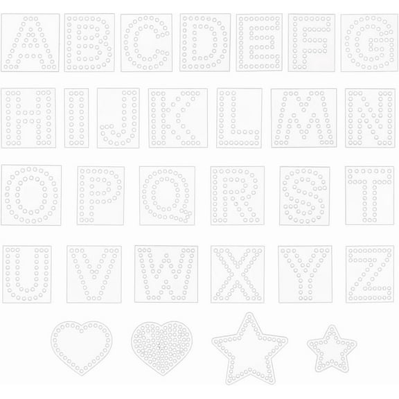 30PCS Acrylic Rhinestone Templates: Letter AZ Star & Heart Embellishment Templates