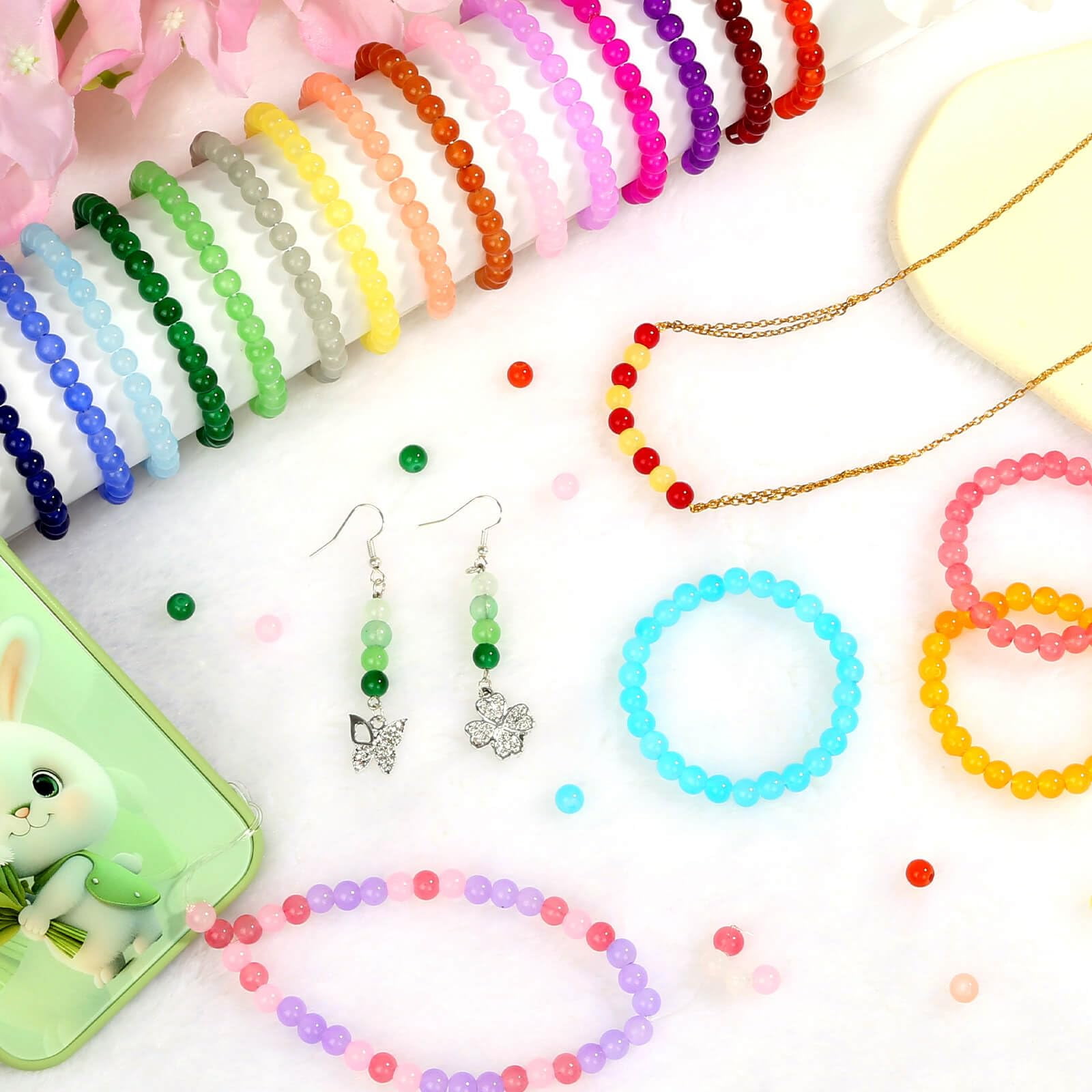 1400 Pieces 6mm Round Glass Beads for Jewelry Making, 28 Colors Crystal Beads for Bracelets Jewelry Making and DIY Crafts