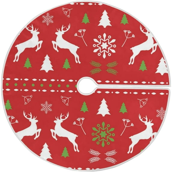 FMSHPON Christmas White Elk Boho Style Xmas Christmas Tree Skirt Stand Mat for Holiday Party Decoration Indoor Outdoor 48 inches