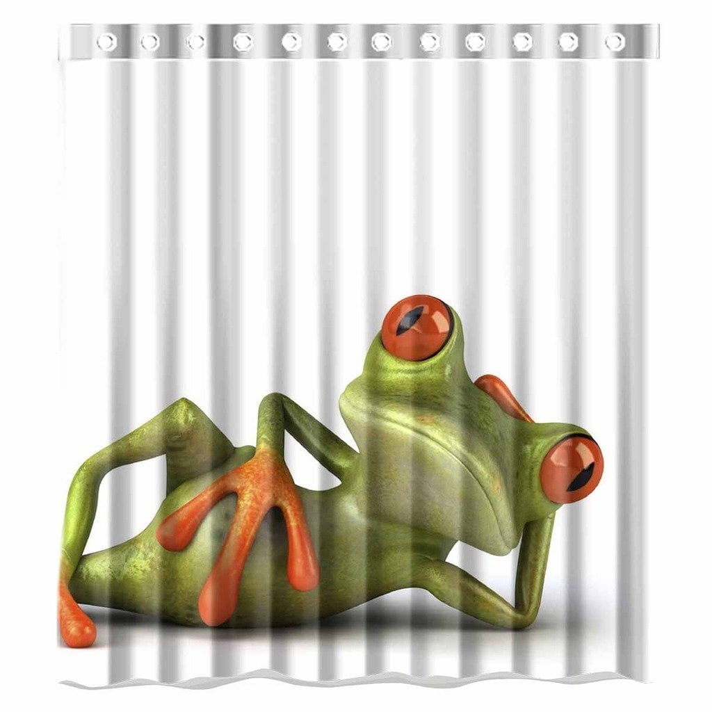 GreenDecor Green Frog Waterproof Shower Curtain Set with ...