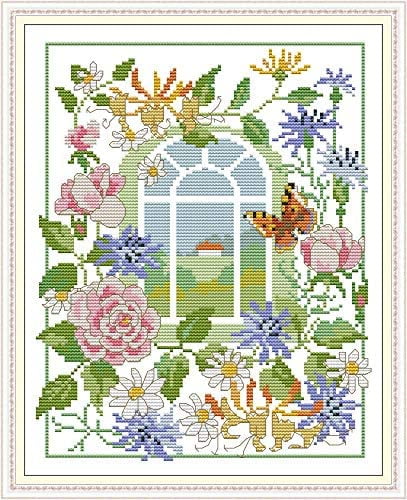 Maydear Full Range of Embroidery Starter Kits Stamped Cross Stitch Kits Beginners for DIY 11CT Embroidery kit 10×25 The Cross Lily inch
