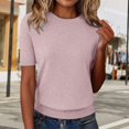 thumbnail image 2 of Vinsonshop Short Sleeve Sweater Womens Summer Tops Womens Sweaters Dressy Casual Loose Fitting Tops for Women Tunic Sweaters for Women Pullover Knit Sweater Crew Neck Sweater for Women Light Pink L, 2 of 6