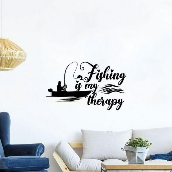 Fishing My Therapy Quote Fishing Fish Fisher Fishers Fisherman Quotes Vinyl Design Wall Sticker Wall Art Wall Decal Boy Girl Kid Room Pool Area Bedroom Home Decor Stickers Decoration Size (24x40 inch)