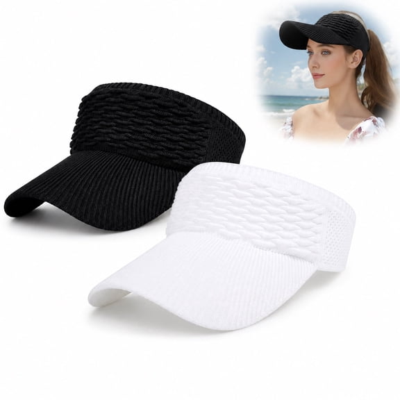 2Pcs Women's High Ponytail Sun Visor Hat, Open-Top Breathable UV Protection Sports Cap for Ponytails, Ideal for Running, Hiking and Outdoor Activities