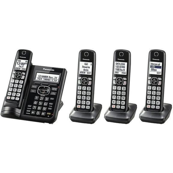 Panasonic 4 Handset Cordless Telephone System with Dual Keypad and Integrated Answering Machine