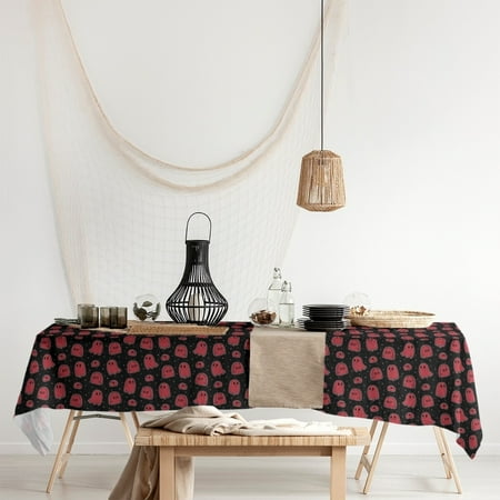 

ArtVerse Black Background Ghosts Pattern Rectangle Tablecloth - 58 x 102 Red