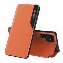 Smart Window Phone Case for Samsung Galaxy S24 Ultra, TPU Leather Shockproof Protective with Magnetic Kickstand Phone Cover for Samsung Galaxy S24 Ultra,Orange