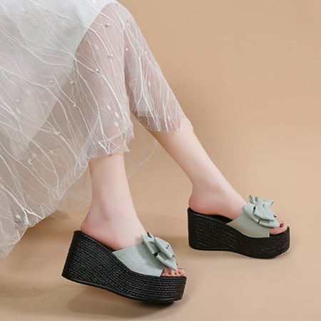 

AXXD Green Sandals for Women 9.5 Summer Matsu Heel Thick Sole Slope Heel Shoes Breathable Slip-on Beach Sandals