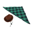 thumbnail image 3 of Gorro y bufanda de vaquero para perro, conjunto de disfraz de vaquero ajustable para fiesta de Halloween (cuadrícula verde marrón), 3 of 8