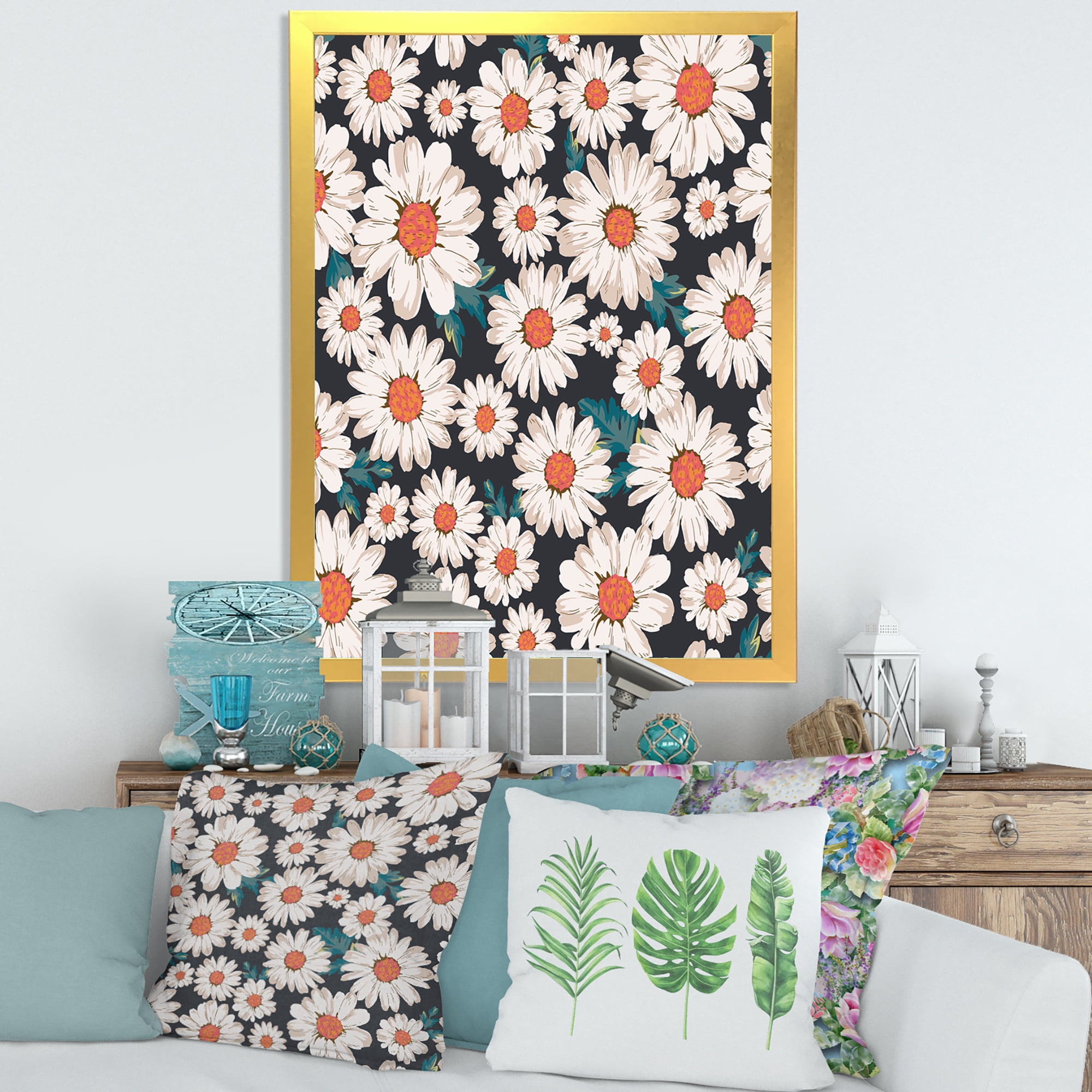 Designart 'Prolific of White Daisy Flowers' Traditional Framed Art Print
