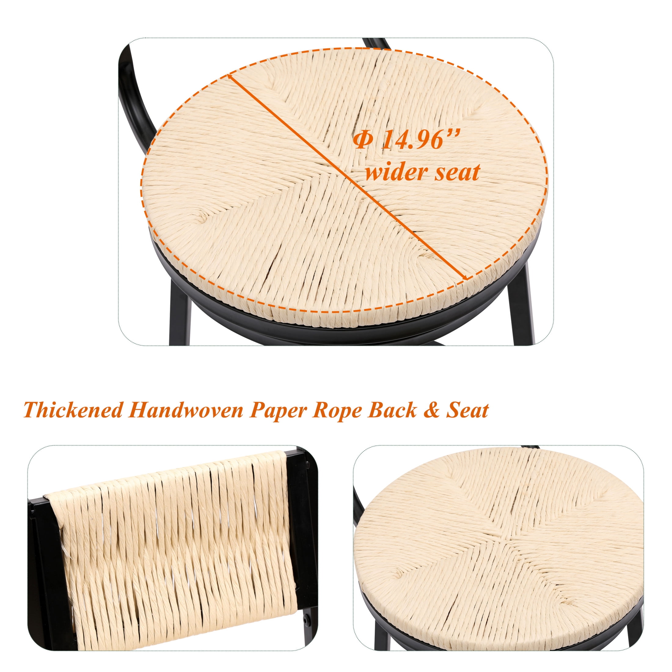 Noble House Swivel Counter Height Bar Stools Set of 2, Handwoven Paper Rope Seat, Creamy White