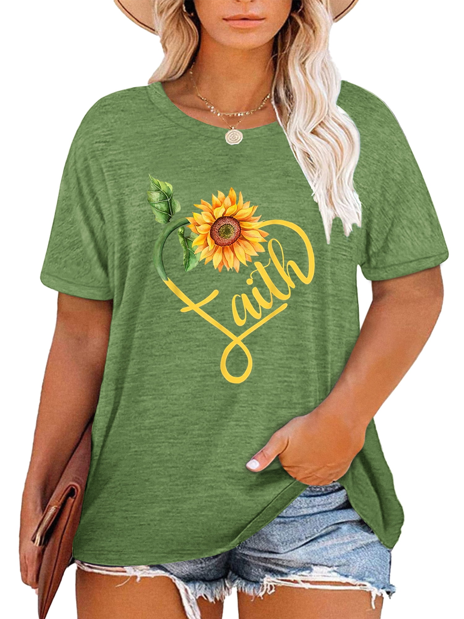 XCHQRTI Womens Plus Size Graphic Tees Faith TShirts for Women