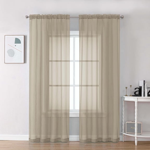 Chyhomenyc Taupe Sheer Curtains 84 Inches Long 2 Panels Set- Light Filtering for Bedroom, Soft Airy Voile Rod Pocket Living Room Window Drapes, 42Wx84L Inches, PCS