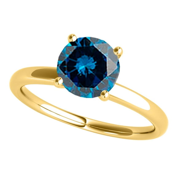 Mauli Jewels Engagement Rings for Women 1.06 Carat Natural Round Cut Blue Diamond Solitaire Engagement Ring 4 Prong-Setting 14K Rose White & Yellow Gold