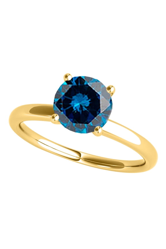 1.05 CT Natural Round Cut Blue Diamond Solitaire Engagement Ring In 14K Rose White & Yellow Gold
