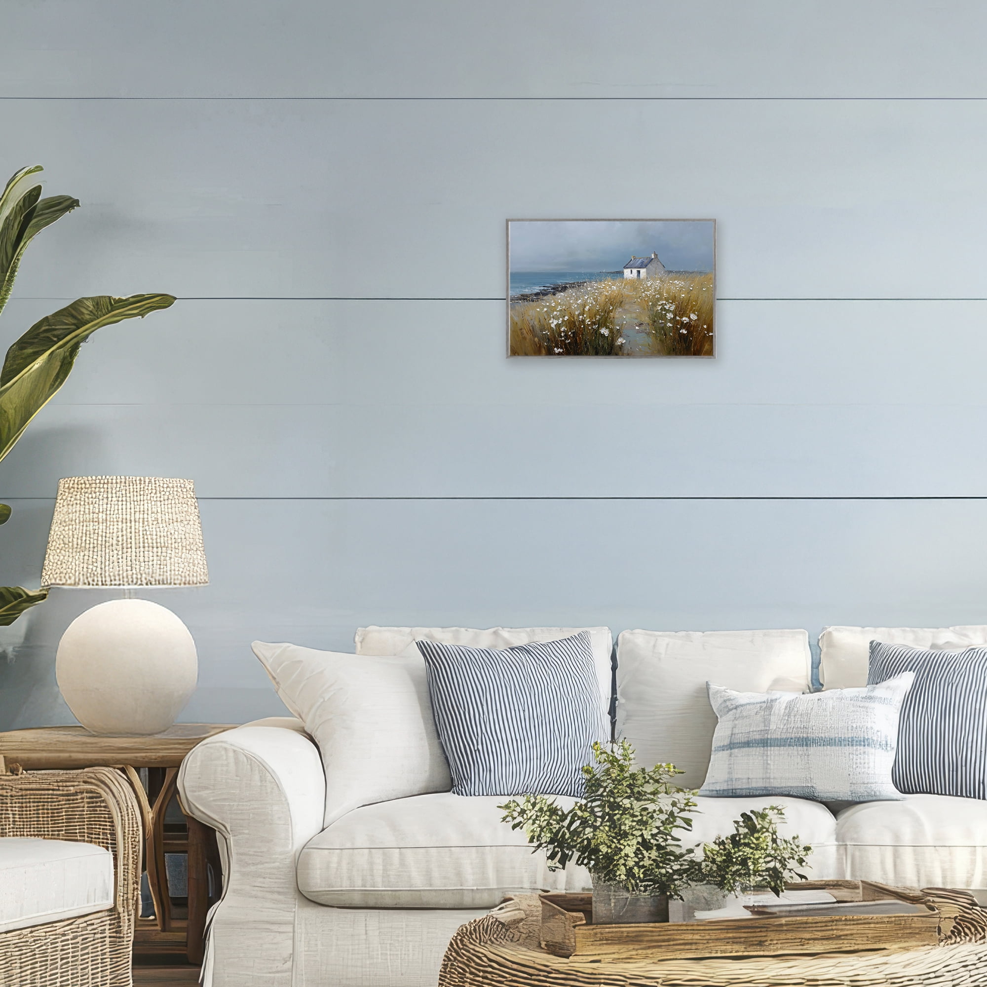 Stupell Industries Oceanfront Cottage Wildflowers Gray Framed Giclee Art, design by Petal Prints Design