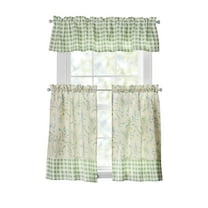 The Pioneer Woman Sweet Sprigs 3 Piece Tier Set, Sage, Recycled Polyester BCI Cotton, 60"W x 14"L, Indoor Curtain, Adult