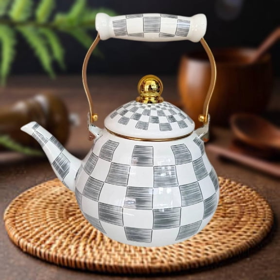 Abbraccia Enamel Tea Kettle Tea Pot Milk Warmer Comfortable Grip Decorative Teakettle Teapot for Home Restaurant Stovetop Party Kitchen 2.5L