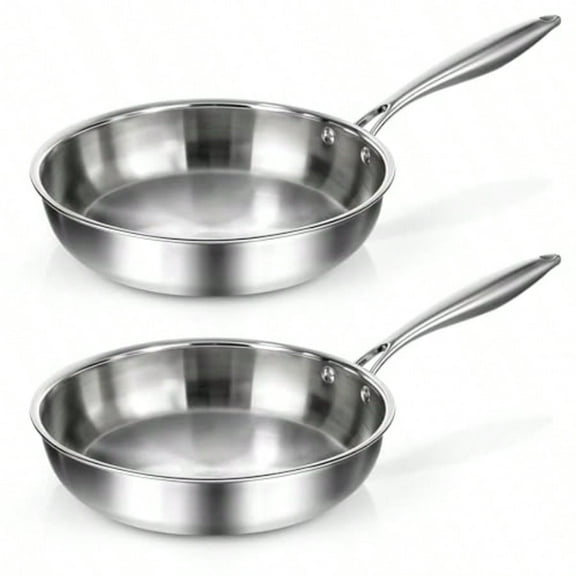 2PCS 10 Inch No Coatings Frying Pan with StayCool Handle TriPly Stainless Steel Frying Pan Set Skillet Set Egg Pans Classic Cooking Pan Cookware Dishwasher and Oven Safe