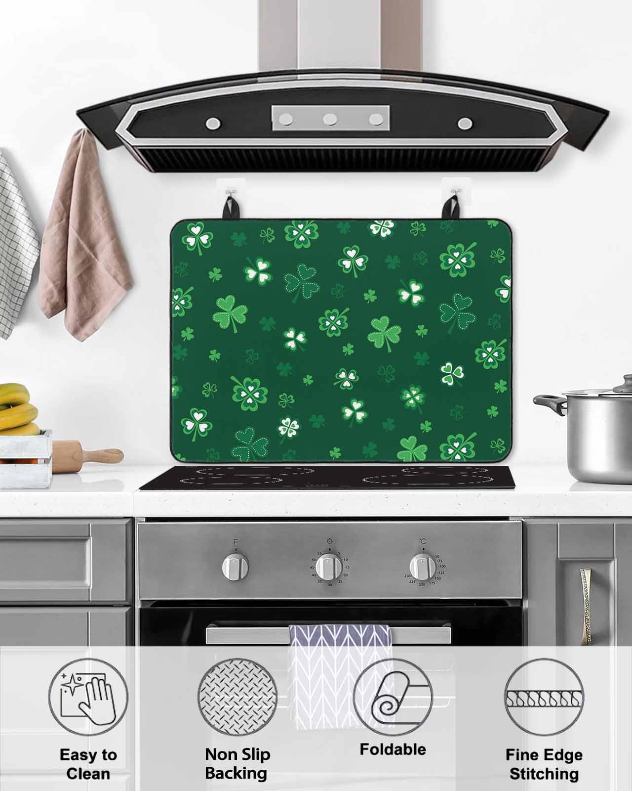 Large Induction Cooktop Protector Mat Saint Patrick's Day Stove Top Covers for Electric Stove, Green Lucky Shamrock Spring Decorative Stove Burner Cover Mats, Glass Top Stove Cover