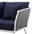 thumbnail image 2 of Contemporary Modern Urban Designer Outdoor Patio Balcony Garden Furniture Lounge Loveseat Sofa, Aluminum Fabric, Navy Blue White, 2 of 5