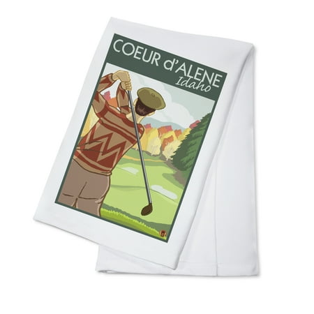 - Coeur D'Alene, Idaho - Golfer - Lantern Press Artwork (100% Cotton Kitchen Towel)