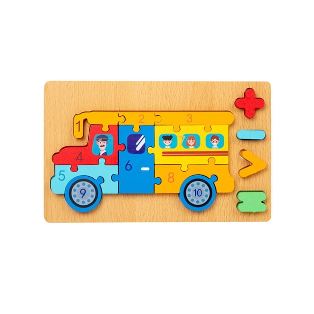 Rompecabezas de números, rompecabezas de madera para niños, juguete de clasificación de formas y colores, desarrollo temprano Auto