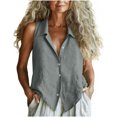 thumbnail image 2 of Tqcoqu Women's Jacket Waistcoat Deep V Neck Sleeveless Button Down Vest Linen Casual Trendy Tank Tops,Gray,Women's S-XXL, 2 of 7