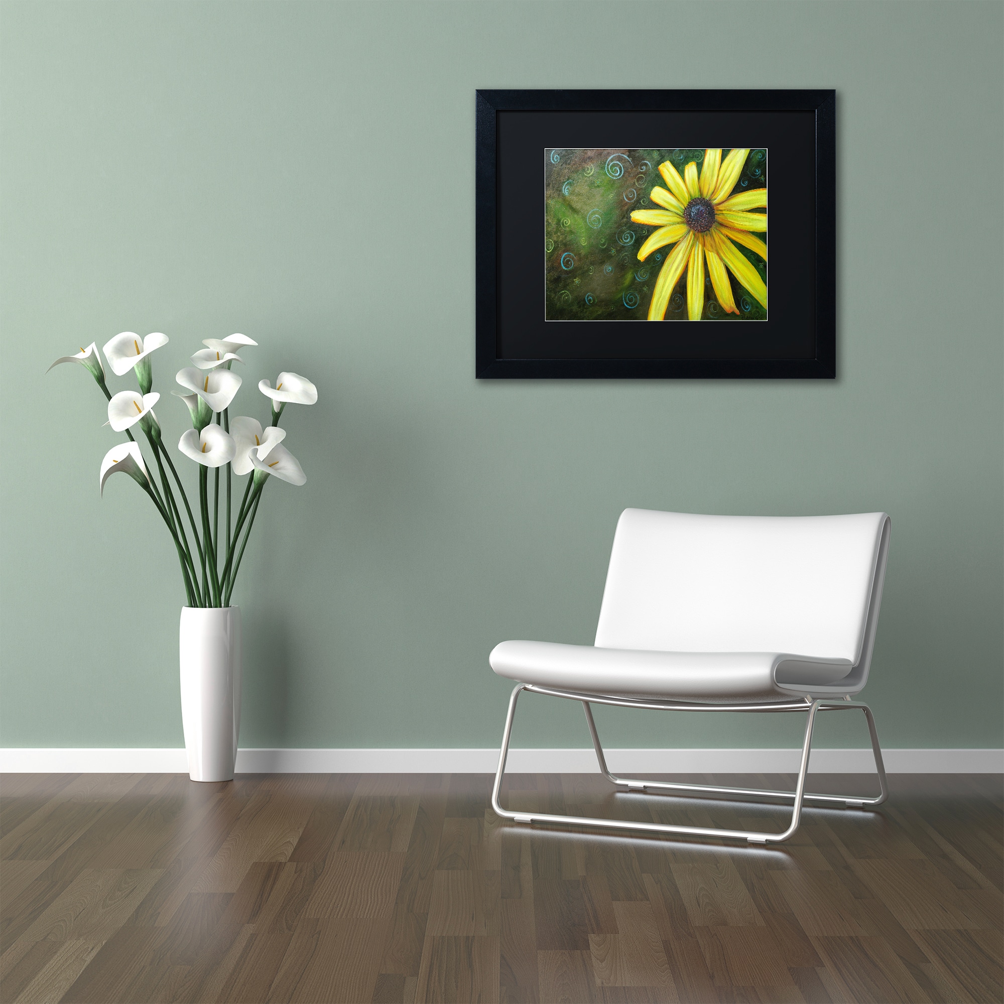 Trademark Fine Art "Black Eyed Susan" Canvas Art by Jennifer Redstreake Black Matte, Black Frame