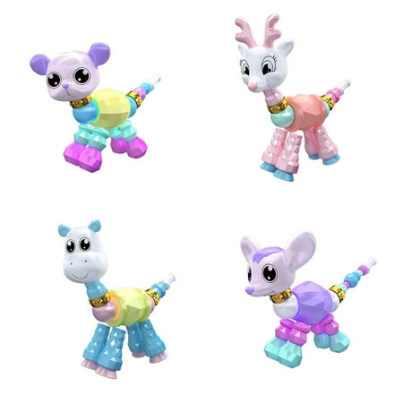 Sika Designs 4Pcs Twisted Animal Pets Collectible Bracelet Set for Kids Birthday Party Pretend Play - Mouse, Giraffe, Puppy, Sika Deer ()