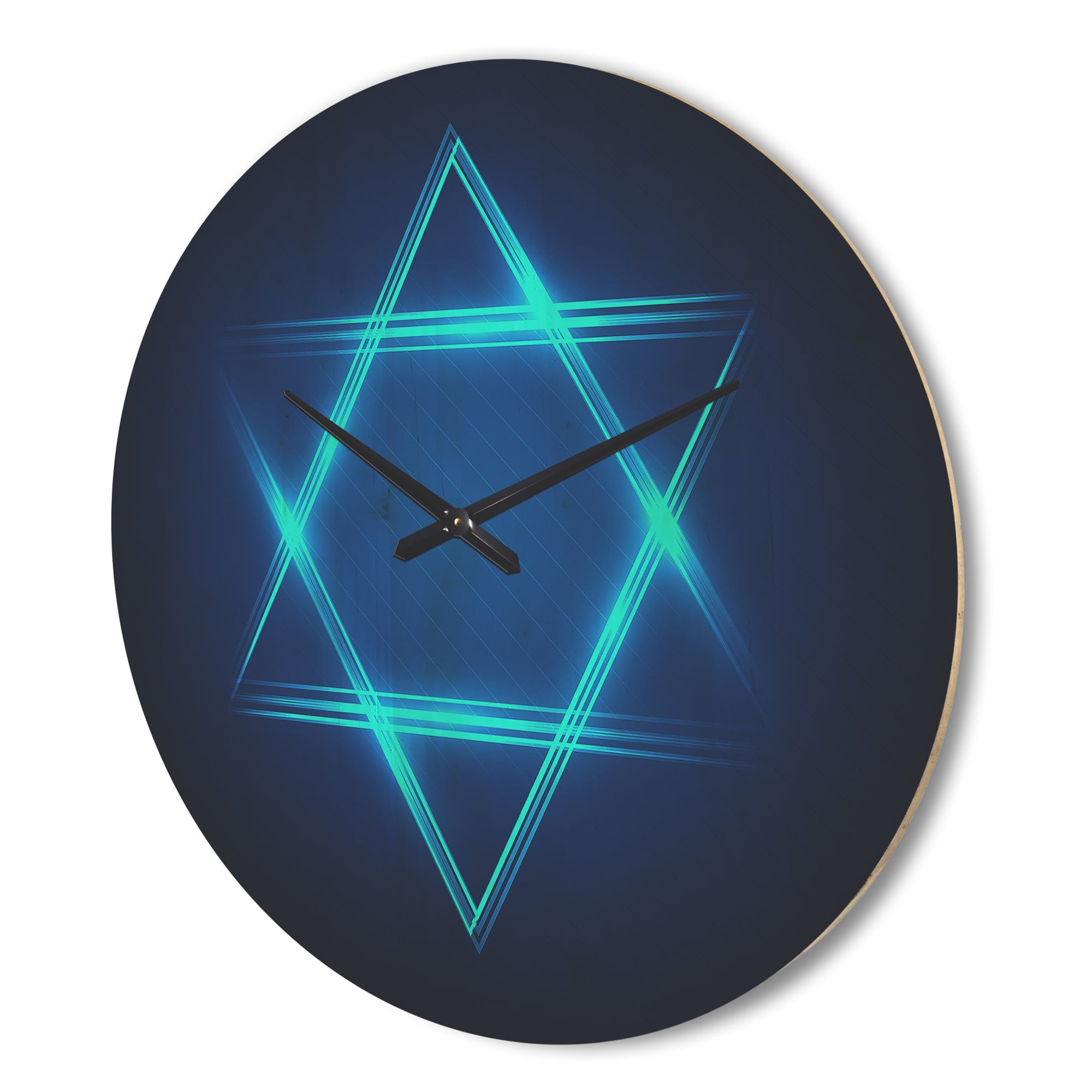 Designart 'Blue Neon Star of David' Modern Wood Wall Clock