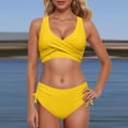 thumbnail image 4 of Curuila Two Piece Swimsuit For Women Push Up Solid Color V Neck Bikini High Waist Swimwear Set Yellow Size M, 4 of 6
