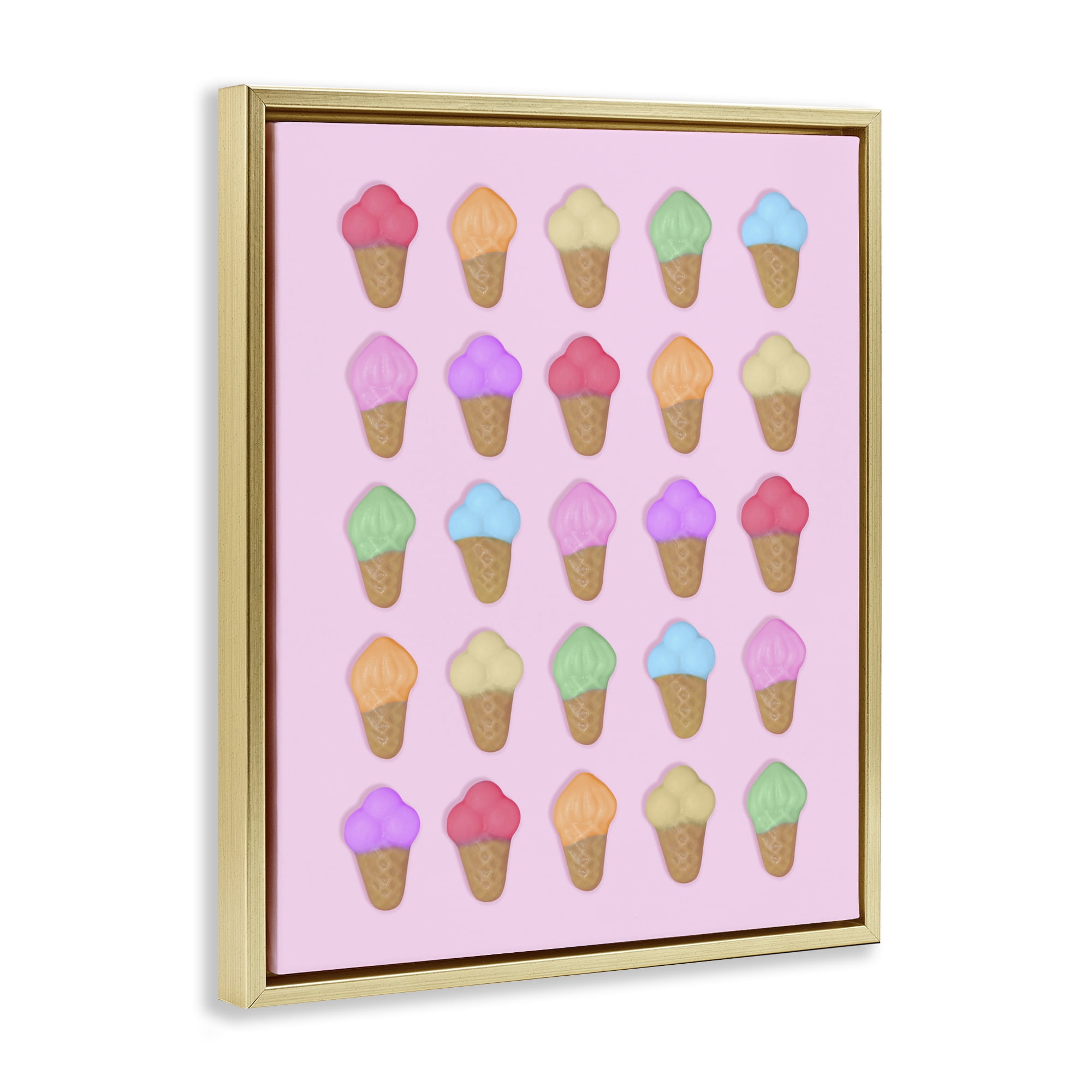 Stupell Industries Ice Cream Shaped Candies Gold Framed Floater Canvas Wall Art, design by LISH Creative