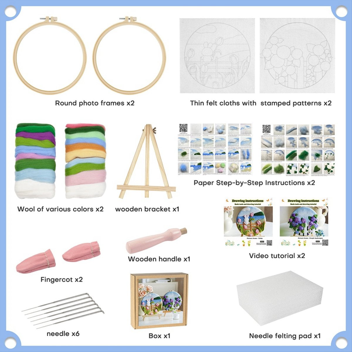 Needle Felt Set,Needle Felt Supplies for Beginners,With Felt Needle,Picture Frame Foam Pad,Felt Cloth and Instructions,1 set x Needle Felting Kit With English manual