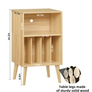 Record Player Stand, Vinyl Record Storage Cabinet, Mid-Century Turntable Stand Table Holds Up to 160 Albums Living Room Bedroom Office, Natural Wood