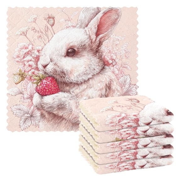 6 Pieces of Kitchen Towels 11x11Inch Kitchen Dish Cloths Kitchen Dish Towels Reuseable Cleaning Cloths Rabbit Hugs Strawberry