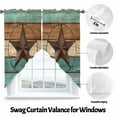 thumbnail image 3 of Swag Curtains Valances for Windows, Farmhouse Barn Star Short Kitchen Window Curtains Over Sink, Rustic Brown Teal Wood Texture Cafe Curtains Panel Set Of 2,Rod Pocket, 45 Inches Length, 3 of 8