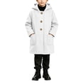 thumbnail image 4 of Kids Wool Winter Overcoat, Hooded Long Sleeve With Pockets, Solid Color Warm Outerwear For Boys Girls White 14-15Years, 4 of 9