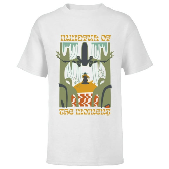 Star Wars Yoda Mindful of the Moment Retro - Short Sleeve T-Shirt for Kids - Customized-White