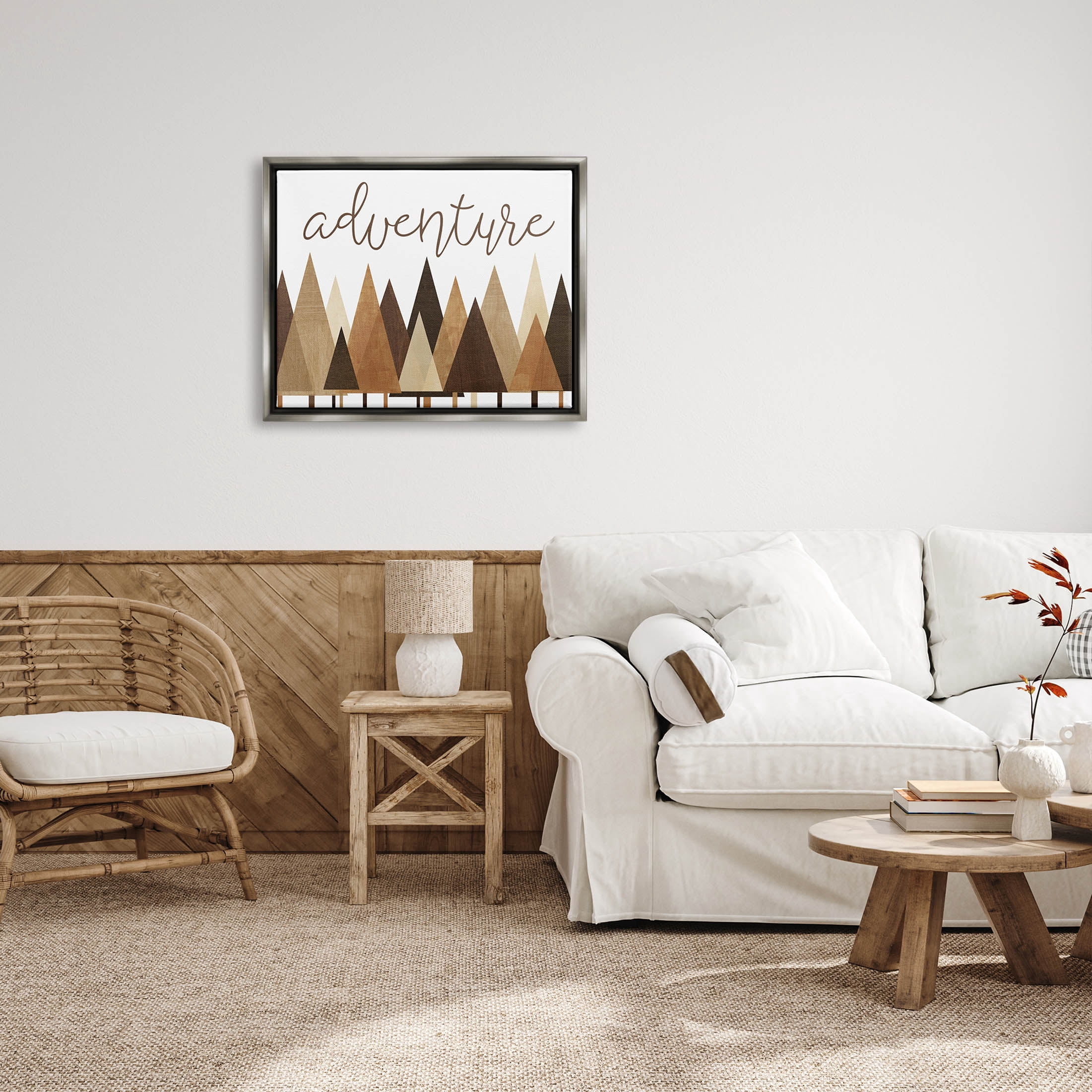 Stupell Industries Adventure Geometric Forest Trees Graphic Art Luster Gray Floating Framed Canvas Print Wall Art, Design by Alli Rogosich