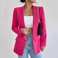 thumbnail image 3 of Women Suit Coat Spring Autumn Solid Color Business Suit Coat Lapel Long Sleeve Flap Pockets Open Front Suit Jacket-Rose Red,2XL, 3 of 7