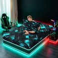 thumbnail image 4 of Manfei Neon Geometric Twin Sheets, Gradient Plaid Bedding, Teal and Black, Black Reversible 3 Pieces1 Flat Sheet + 1 Fitted Sheet + 1 Pillowcase, 4 of 6
