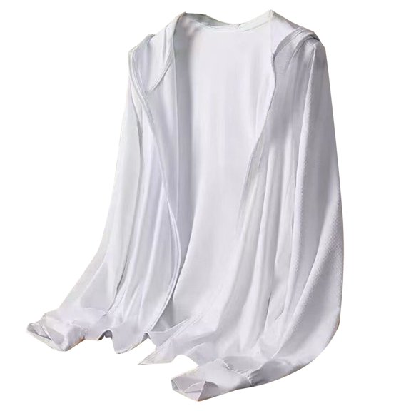 UPF 50 Long Sleeve Shirt for Men Relaxed Fit Long Sleeve Casual Athletic Collared Sweatshirts Elastic Fashion Loose Thin Sport Hooded Shirts Summer Holiday Clothing White Size XL
