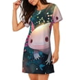 thumbnail image 2 of Balery Whimsical Axolotl Fantasy Pattern Womens Short Sleeve Sleepshirt Scoopneck Cute Nightdress Comfy Nightgown Loungewear Dress, 2 of 6