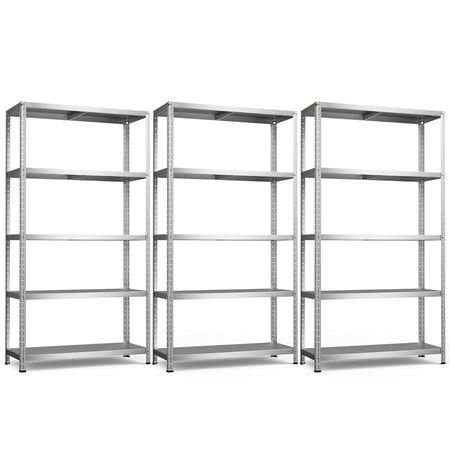 

Costway 3PC 5-Tier Metal Shelving Unit Adjustable Heavy-Duty Utility Storage Rack Silver