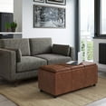 thumbnail image 2 of Simpli Home Avalon 42 inch Wide Rectangle Storage Ottoman with Three Flip Over Serving Trays, Distressed Saddle Brown Faux Leather, 2 of 2